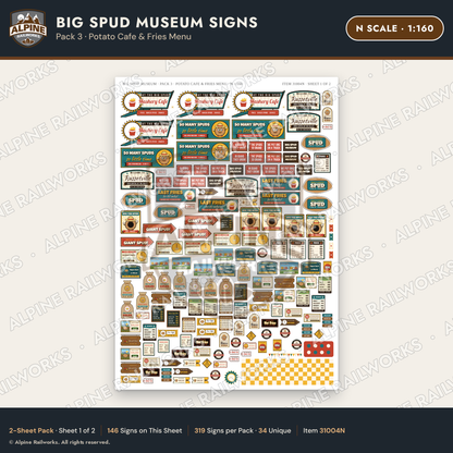 Alpine Railworks 31004N N Scale Roadside Signs - Potato Museum