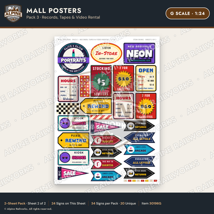 Alpine Railworks 30196G G Scale Mall Posters - Records & Tapes