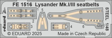 Eduard FE1516 1/48 Lysander Mk.I/III Seatbelts STEEL Zoom Set for