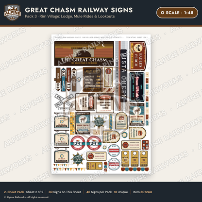 Alpine Railworks 30724O O Scale Tourist Signs - Canyon Railway - Lodge