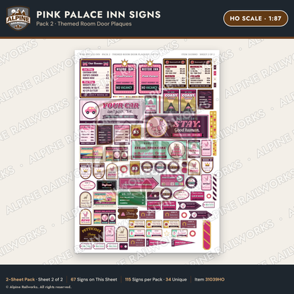 Alpine Railworks 31039HO HO Scale Roadside Signs - Pink Themed Motel