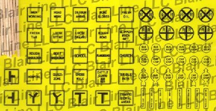 Blair Line 44 N Scale Highway Signs -- Vintage Caution 1930s-1950s (black, yellow)