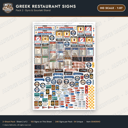 Alpine Railworks 30405HO HO Scale Greek Restaurant Signs - Gyro