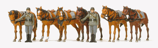 Preiser 16597 HO WWII German Draft Horses & Soldiers Figure Kit