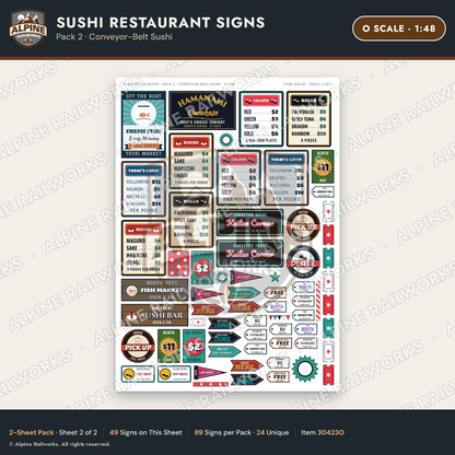Alpine Railworks 30423O O Scale Sushi Restaurant Signs