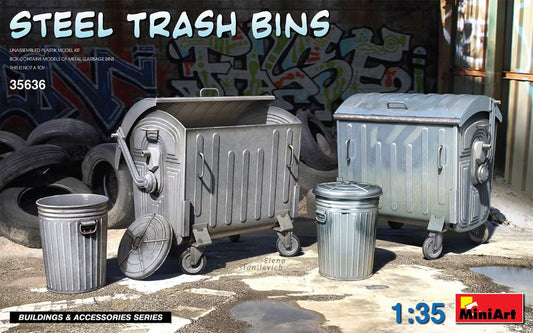 Miniart Models 35636 1/35 Steel Type Trash Bins (2ea. Dumpster & Can Styles)