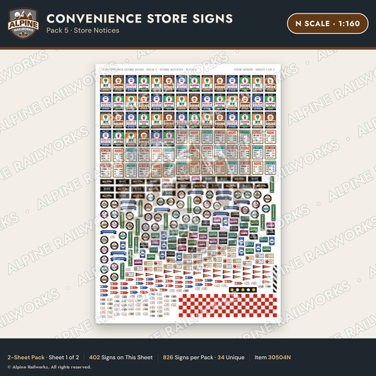 Alpine Railworks 30504N N Scale Convenience Store Signs