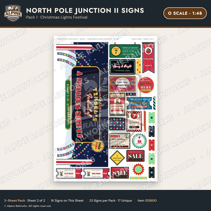Alpine Railworks 31260O O Scale Christmas Town Signs - Lights Festival