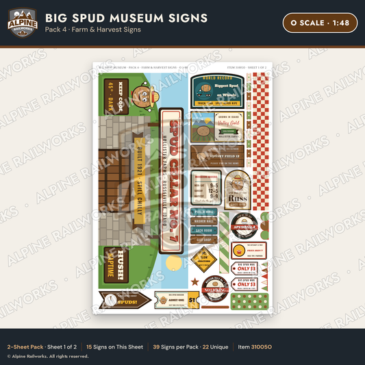 Alpine Railworks 31005O O Scale Roadside Signs - Potato Museum