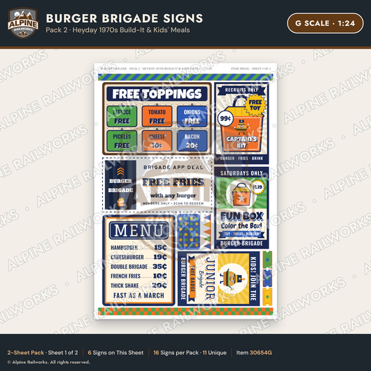 Alpine Railworks 30654G G Scale Fast Food Signs - Burgers