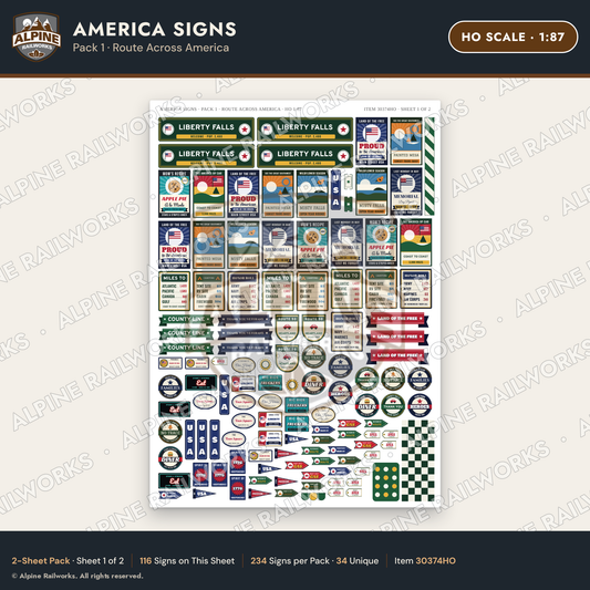 Alpine Railworks 30374HO HO Scale America Signs - Route Across America