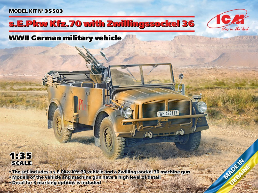 ICM Models 35503 1/35 WWII German sEPkw Kfz70 Military Vehicle w/Zwillingssockel