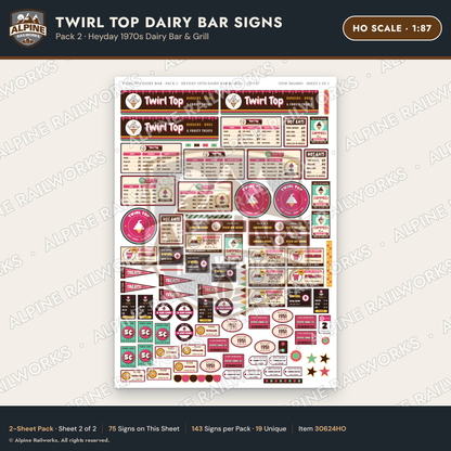 Alpine Railworks 30624HO HO Scale Fast Food Signs - Dairy Bar
