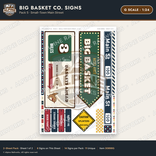 Alpine Railworks 30898G G Scale Roadside Signs - Basket Building