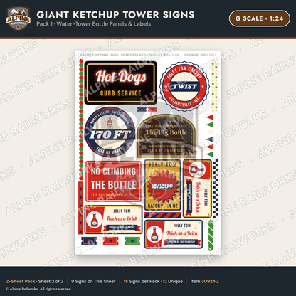 Alpine Railworks 30924G G Scale Roadside Signs - Ketchup Bottle Tower