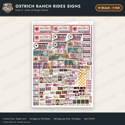 Alpine Railworks 31137N N Scale Roadside Signs - Ostrich Farm