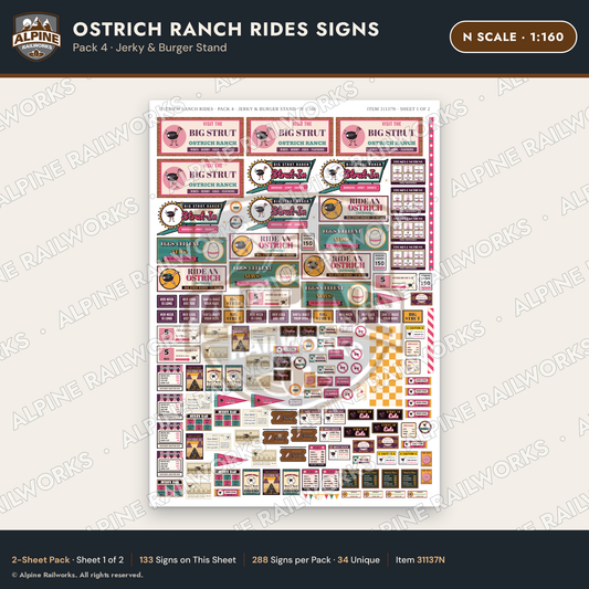 Alpine Railworks 31137N N Scale Roadside Signs - Ostrich Farm