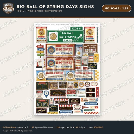 Alpine Railworks 30829HO HO Scale Roadside Signs - Giant Ball of Twine