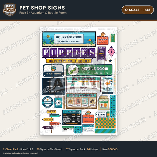 Alpine Railworks 30664O O Scale Pet Shop Signs - Aquarium