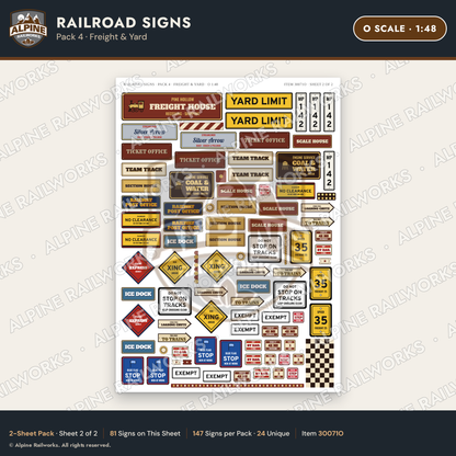 Alpine Railworks 30071O O Scale Railroad Signs - Freight & Yard