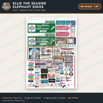 Alpine Railworks 30816HO HO Scale Roadside Signs - Elephant Building