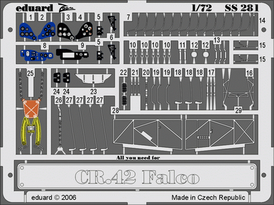 Eduard SS281 1/72 CR 42 Falco for ITALERI Photo Etch Detail Set