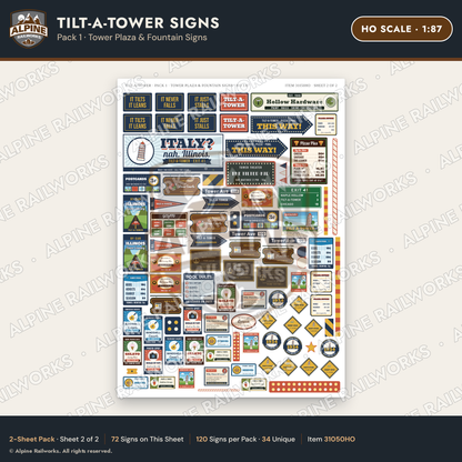 Alpine Railworks 31050HO HO Scale Roadside Signs - Leaning Tower