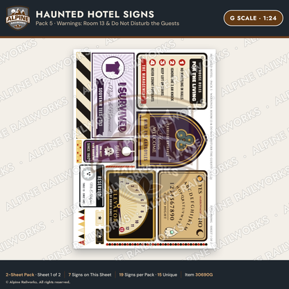 Alpine Railworks 30690G G Scale Haunted Hotel Signs - Room 13