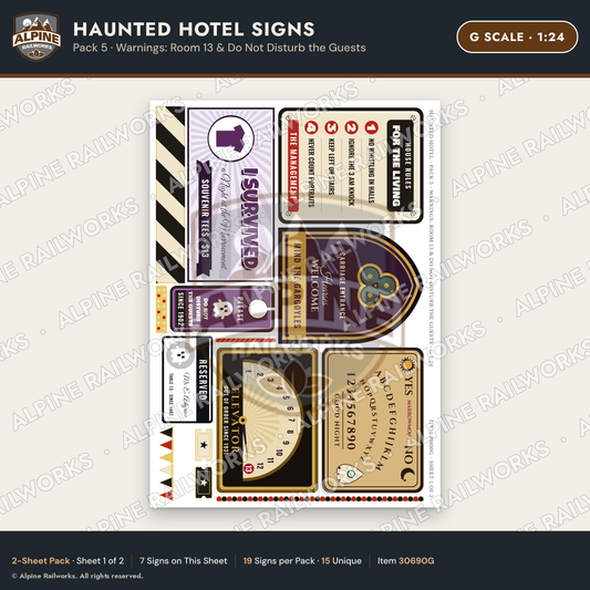 Alpine Railworks 30690G G Scale Haunted Hotel Signs - Room 13