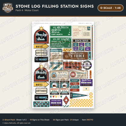 Alpine Railworks 31077O O Scale Roadside Signs - Petrified Wood