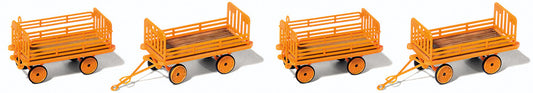 Preiser 17128 HO Scale Baggage Trailers 4-Pack Kit DB Era IV