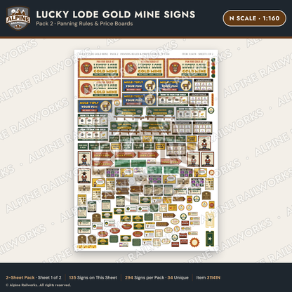 Alpine Railworks 31141N N Scale Roadside Signs - Gold Panning Mine