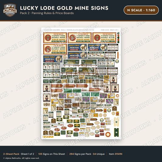 Alpine Railworks 31141N N Scale Roadside Signs - Gold Panning Mine