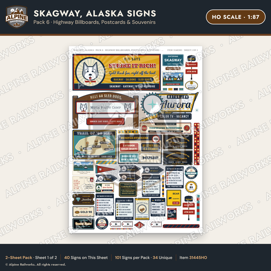 Alpine Railworks 31445HO HO Scale Skagway AK Signs - Billboards