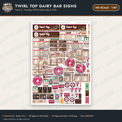 Alpine Railworks 30624HO HO Scale Fast Food Signs - Dairy Bar