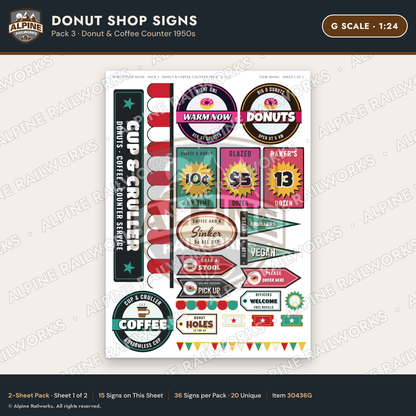 Alpine Railworks 30436G G Scale Donut Shop Signs - Donut