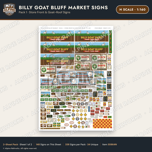 Alpine Railworks 30864N N Scale Roadside Signs - Goats on the Roof