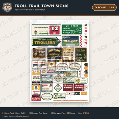 Alpine Railworks 31102O O Scale Roadside Attraction Signs - Troll Town