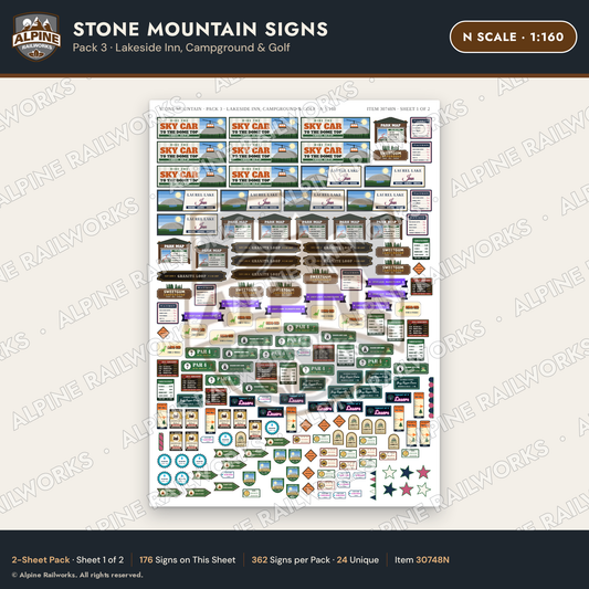 Alpine Railworks 30748N N Scale Tourist Signs - Stone Mountain