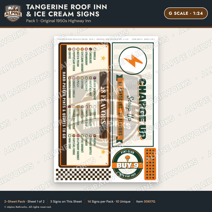 Alpine Railworks 30617G G Scale Restaurant Signs - Orange Roof Diner