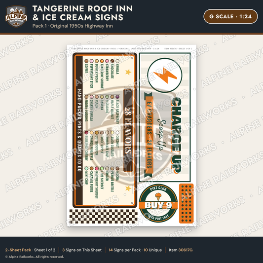 Alpine Railworks 30617G G Scale Restaurant Signs - Orange Roof Diner