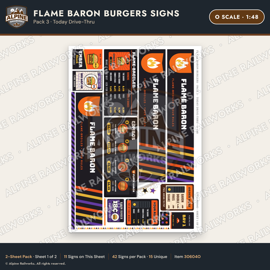 Alpine Railworks 30604O O Scale Fast Food Signs - Burgers