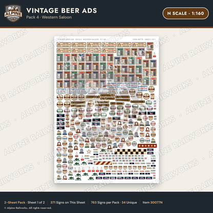 Alpine Railworks 30077N N Scale Vintage Beer Ads - Western Saloon