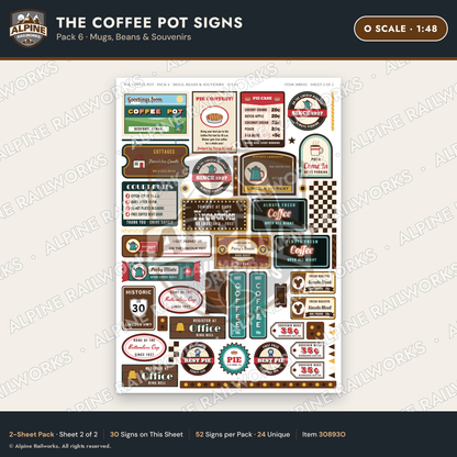 Alpine Railworks 30893O O Scale Roadside Signs - Coffee Pot Diner