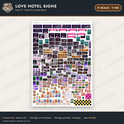 Alpine Railworks 30708N N Scale Love Hotel Signs - Heart & Cupid Neon
