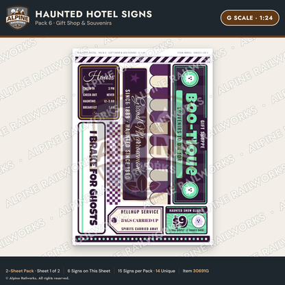 Alpine Railworks 30691G G Scale Haunted Hotel Signs - Gift Shop
