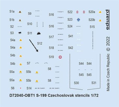 Eduard D72040 1/72 Decal S-199 Czechoslovak Stencils for Eduard
