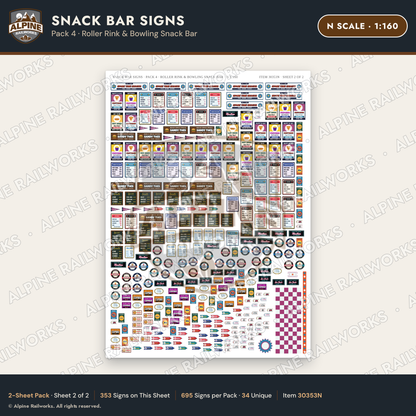 Alpine Railworks 30353N N Scale Snack Bar Signs - Roller Rink