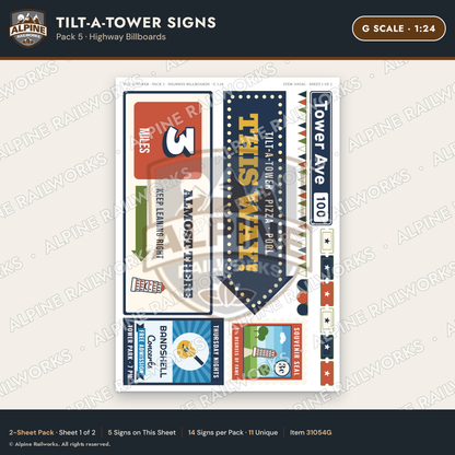 Alpine Railworks 31054G G Scale Roadside Signs - Leaning Tower