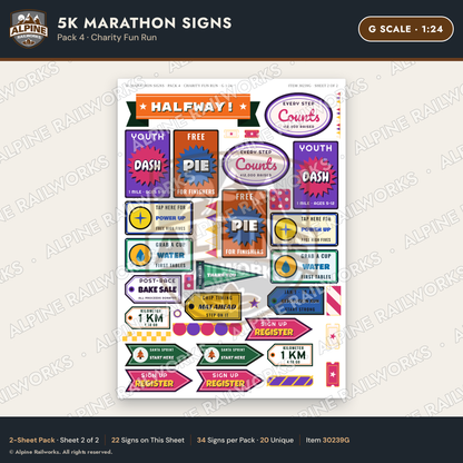 Alpine Railworks 30239G G Scale 5K Marathon Signs - Charity Fun Run